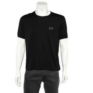 Pre Owned تي شيرت دولتشي أند غابانا قطن أسود بلوحة الشعار رقبة مستديرة مقاس كبير جدًا - إكس لارج