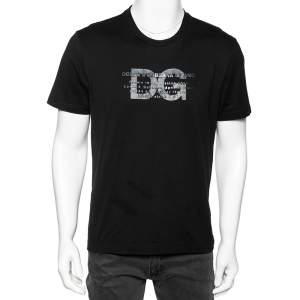 Pre Owned Dolce & Gabbana Exclusive Black Cotton Logo Appliqued T-Shirt S