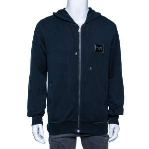 Pre Owned Dolce & Gabbana Navy Blue Cotton Logo Plaque Vintage Hoodie XXL