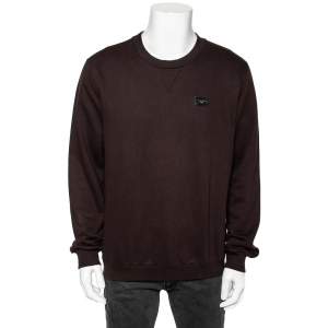 Pre Owned بلوفر دولتشي أند غابانا تريكو بني برقة الشعار أكمام طويلة مقاس كبير جدًا - إكس لارج