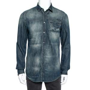 مملوكة مسبقًا Dolce & Gabbana Navy Blue Denim Sicilia Shirt M