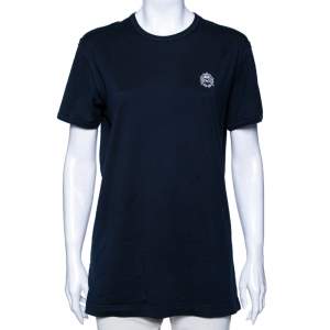 Pre Owned توب دولتشي آند غابانا قطن أزرق كحلي مطرز DG مقاس كبير - لارج