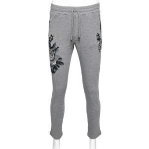 Pre Owned Dolce & Gabbana Grey Cotton Knit Patch Detail Sweatpants XS