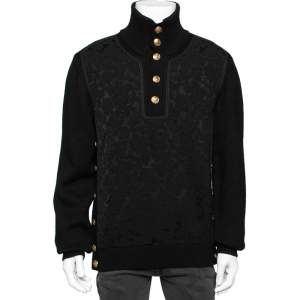 Pre Owned جامبر دولتشي آند غابانا جاكار وتريكو صوف أسود تريكو بأزرار مقاس كبير جدًا - إكس لارج