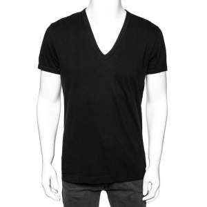 Pre Owned Dolce & Gabbana Black Cotton V-Neck T-Shirt L