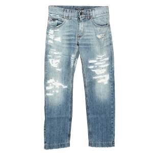 Pre Owned Dolce & Gabbana Blue Distressed Denim Jeans M