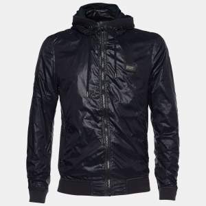 Pre Owned Dolce & Gabbana Black Synthetic Zip Front Hooded Jacket M