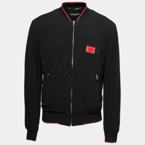 Pre Owned Dolce & Gabbana Black Crepe Rib Knit Trimmed Zip Front Jacket L