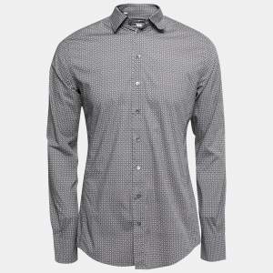 Pre Owned Dolce & Gabbana Grey Printed Cotton Sicilia Button Front Shirt L