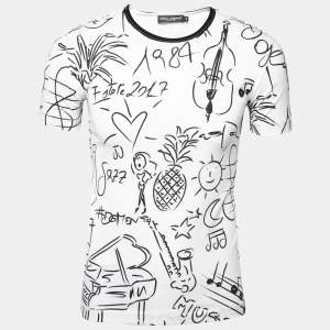 Pre Owned Dolce & Gabbana White Printed Cotton Short Sleeve T-Shirt XS