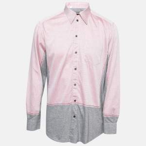 مملوكة مسبقًا Dolce & Gabbana Red & Grey Contrast Paneled Cotton Button Front Shirt XXL