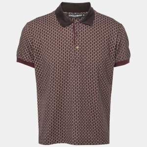 Pre Owned Dolce & Gabbana Brown Printed Cotton Polo T-Shirt XL