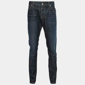 Pre Owned Dolce & Gabbana 14 Gold Navy Blue Denim Straight Leg Jeans XL Waist 37"