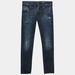 مملوكة مسبقًا بنطلون جينز دولتشي أند غابانا دينم أزرق داكن قصة سترتش مريحة مقاس صغير - سمول الخصر  32"