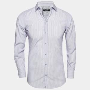 مملوكة مسبقًا Dolce & Gabbana Blue/Red Striped Cotton Button Front Gold Label Shirt S