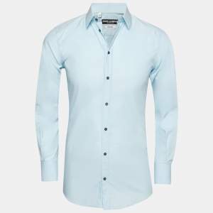 Pre Owned Dolce & Gabbana Light Blue Cotton Button Front Gold Label Shirt S