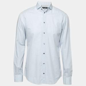 مملوكة مسبقًا Dolce & Gabbana Light Blue Polka Dotted Cotton Gold Label Shirt L