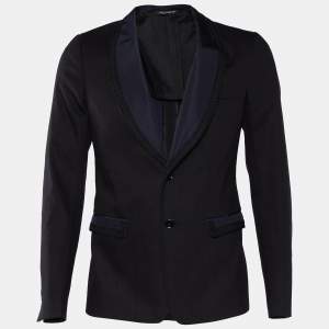 Dolce & Gabbana Black Cotton Contrast Detail Button Front Blazer M