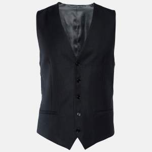 Pre Owned Dolce & Gabbana Black Textured Wool & Silk Vest M