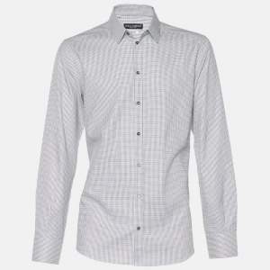 Pre Owned Dolce & Gabbana White Grid Pattern Cotton Gold Fit Shirt XXL