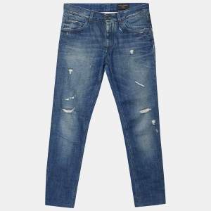 مملوكة مسبقًا Dolce & Gabbana Blue Denim  Distressed Classic Jeans S Waist 32"
