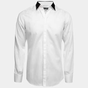 Pre Owned Dolce & Gabbana White Cotton & Velvet Collar Detail Shirt M