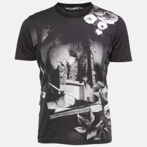 Pre Owned Dolce & Gabbana Black Jersey Marlon Brando Print Crewneck T-Shirt L