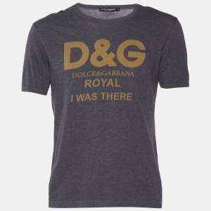 Pre Owned Dolce & Gabbana Grey Royal Printed Cotton Knit T Shirt S