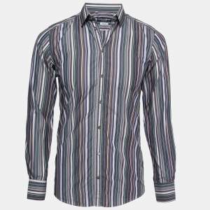 Pre Owned Dolce & Gabbana Multicolor Striped Cotton Button Front Gold Shirt S