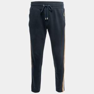 Pre Owned Dolce & Gabbana Navy Blue Cotton Knit Side Band Joggers S