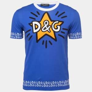 Dolce & Gabbana Blue Printed Cotton T-Shirt M