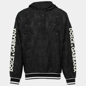 Dolce & Gabbana Black Floral Brocade Raised Logo Detail Hoodie M