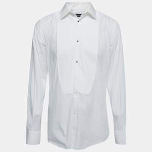 Pre Owned Dolce & Gabbana White Cotton Tuxedo Long Sleeve Gold Shirt XL