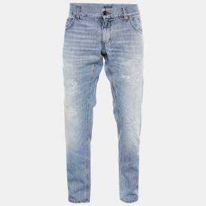 Pre Owned Dolce & Gabbana Blue Distressed Denim Regular Fit Jeans XXL/Waist 39"