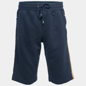 Pre Owned Dolce & Gabbana Navy Blue Cotton Side Stripe Drawstring Shorts L