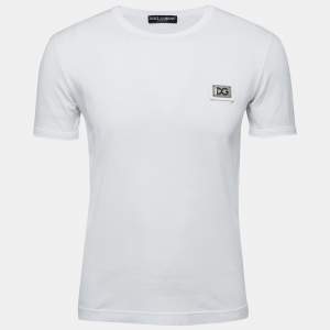 Pre Owned Dolce & Gabbana White Cotton Logo Plaque T-Shirt XS