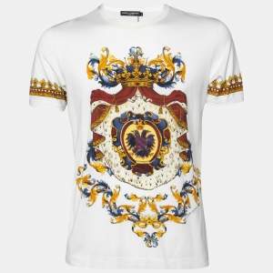 Pre Owned Dolce & Gabbana White Crown printed Cotton Crewneck T-Shirt M