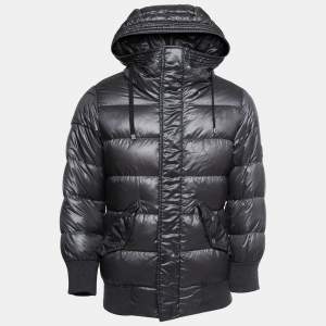 Pre Owned Dolce & Gabbana Dark Grey Nylon Hooded Puffer Jacket S