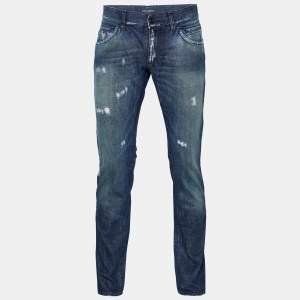 Pre Owned Dolce & Gabbana Navy Blue Denim Distressed Jeans M