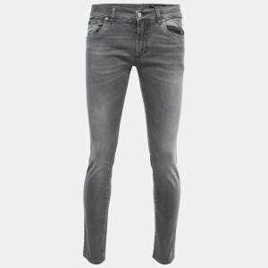 Pre Owned Dolce & Gabbana Grey Distressed Denim Gold Stretch Jeans M Waist 34"