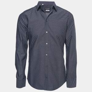 Pre Owned Dolce & Gabbana Navy Blue Printed Cotton Full Sleeve Shirt M