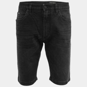 Pre Owned Dolce & Gabbana Black Washed Denim Bermuda Shorts M Waist 32"