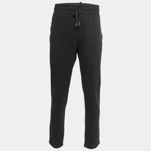 Pre Owned Dolce & Gabbana Black Cotton Knit Zip Detail Track Pants 5XL