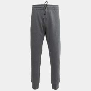 Pre Owned Dolce & Gabbana Grey Bee Embroidered Cotton Knit Zip Detail Jogger Pants 5XL