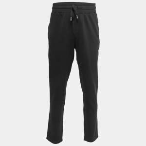 Pre Owned Dolce & Gabbana Black Cotton Knit Zip Detail Track Pants 5XL