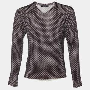 Pre Owned Dolce & Gabbana Multicolor Printed Virgin Wool V-Neck Pullover L