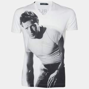 Pre Owned Dolce & Gabbana White Pensive Marlon Brando Printed Cotton T-Shirt M