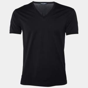Pre Owned Dolce & Gabbana Black Cotton Knit V-Neck T-Shirt S