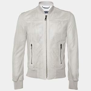 Dolce & Gabbana Beige Perforated Lambskin Leather Bomber Jacket S