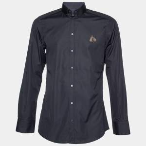 Pre Owned Dolce & Gabbana Black Cotton Bee Embellished Gold Fit Shirt L